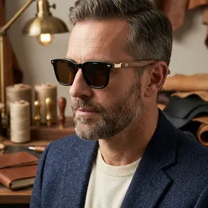 Men's Polarized Wood Sunglasses - Black Square Frame, Natural Wood Style, UV400 Anti-Glare, Ideal for Driving, Everyday Casual Wear
