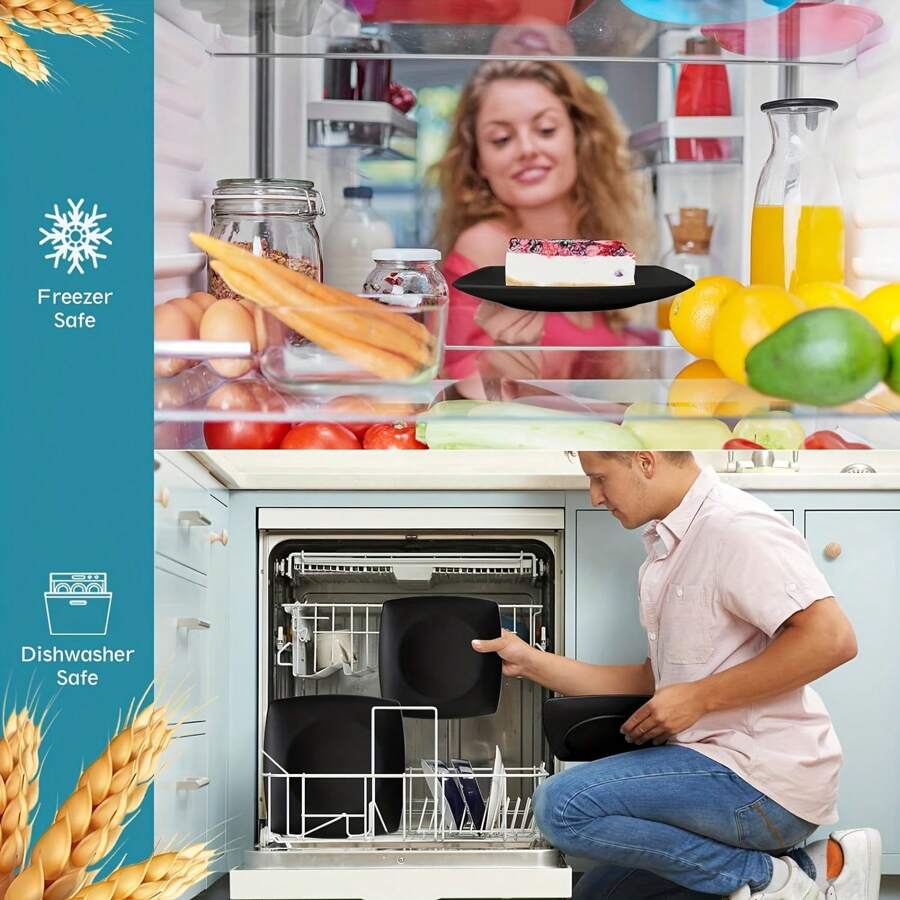 16/32Pcs Plastic Square Dinnerware Set - Durable Dishwasher Safe Microwave Safe, Stackable, Space-Saving - For 4 People, Includes Dinner Plates, Salad Plates, Snack Bowls, Tumblers 20 Oz