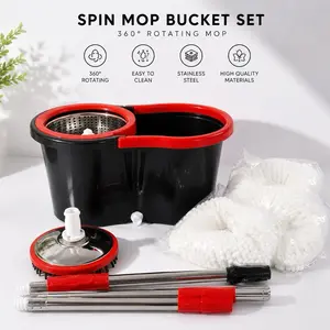 360° Spin Mop & Bucket System with 3 Microfiber Refills – Hands-Free Floor Cleaning Set