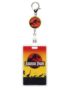Jurassic Park Rubber Dino Design Badge Reel Movie Scene ID Badge Holder Retractable Lanyard with Lobster Claw Clasp