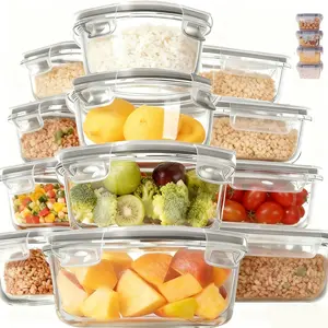 12/18 Piece Glass Food Storage Containers Set Detachable Lock Integrated Lock Silicone Sealed Super Leakproof Premium Borosilicate Easy to Clean Durable Stackable Fresh Keeping