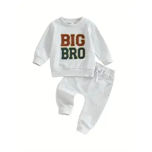 Toddler Boys Fall Outfits Letter Embroidery Crew Neck Long Sleeve Sweatshirts and Long Pants 2pcs Clothes Set, Perfect Outdoor