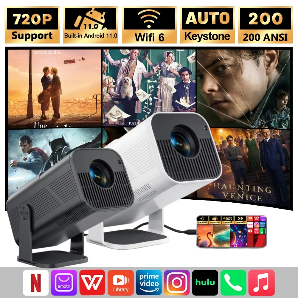AMOVFILM LCD Smart Mini Multifunctional Video Projector - Native 1080P, Wireless WiFi & Bluetooth, 180° Rotatable Portable Android Device with Remote Control for Home Movie Nights