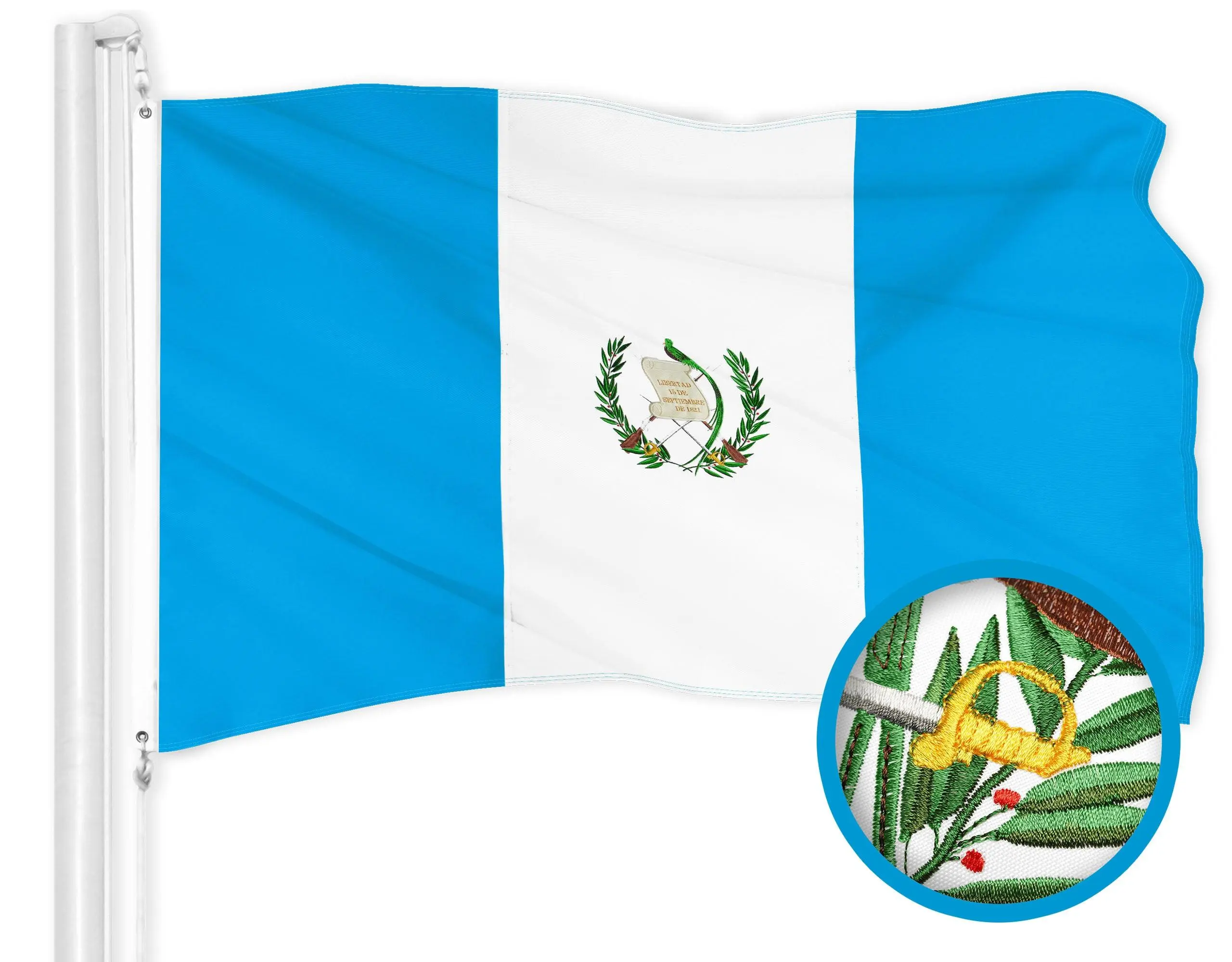 Guatemala Guatemalan Flag 3x5 ft Heavy Duty Embroidered 300D Polyester, For Outdoor, Brass Grommets