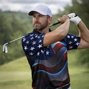 American Flag Golf Polo Shirt for Men, Patriotic USA Flag Polo, 4th of July Golf Shirt, Independence Day Golf Apparel
