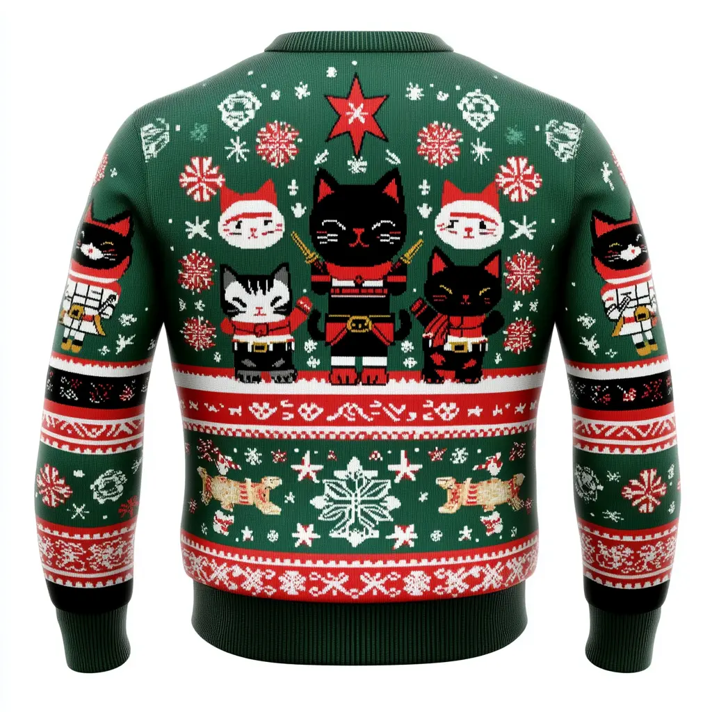 Ugly Christmas Sweater: Cat Ninja with Nutcracker Soldiers for Funny Holiday Festive Wear | Men, Women, Kids & Families | Great Group Gift