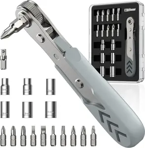 17in1 Right Angle Ratcheting Screwdriver Set, [Bearing Steel] 36-Tooth Mini Ratchet Wrench