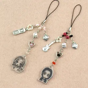 Acrylic Girl Avatar Cell Phone Chain Phone Light Sub Wind Guitar Beaded Pendant Card Book Coo Chain Keychain Bag Chain