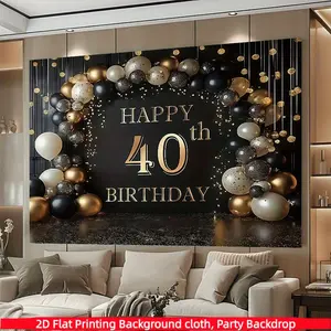 Gold 40th Birthday Banner, Polyester Material, Ideal for Home Decor, Office Parties, Photography Backdrop, Indoor Outdoor Use