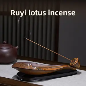 Ruyi Lotus Incense Holder & Stick Burner Ceramic Agarwood Sandalwood Base for Indoor Use Elegant Lotus Design