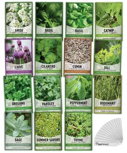 15 Herb Seeds Assortment Pack | Non-GMO 5200+ Heirloom Seeds for Indoors, Hydroponics and Outdoors Gardens with Free Plant Markers and Growing Instructions