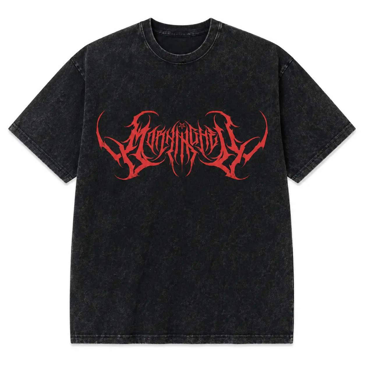 Mourninghell Red Death Metal Gothic Logo Vintage Wash Graphic T-Shirt Black Unisex Oversized Cotton Casual Short Sleeve Tee Alternative Streetwear Top   4017