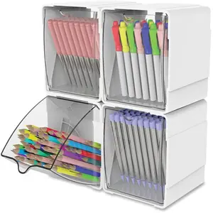 212 MAIN Modern Tilt Bin Organiser - White, Pack of 4, Wall-Mountable Storage Boxes (Lorell Series)