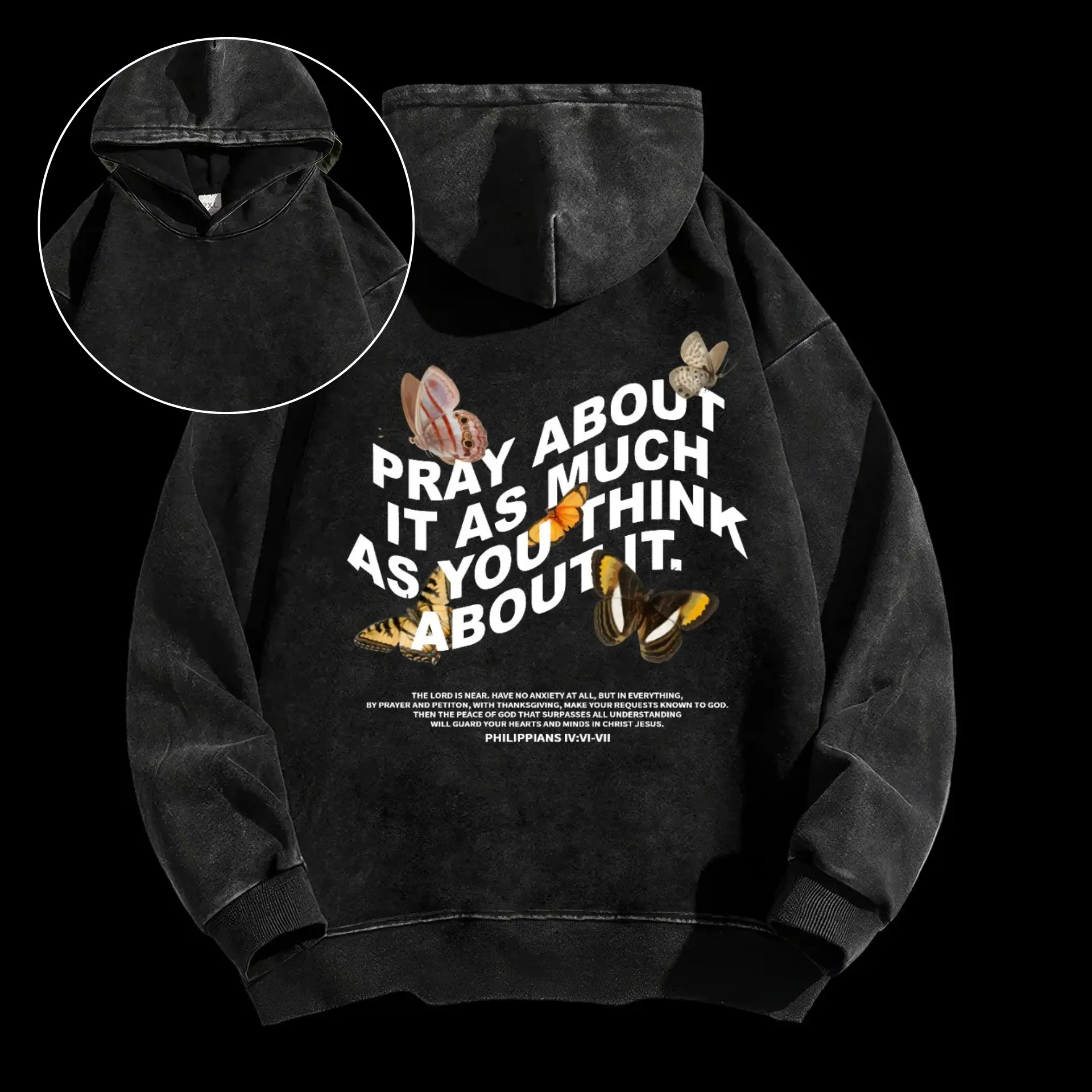 Pray About It Washed Hoodie, Christian Apparel Streetwear, Oversized Menswear And Women Menswear Tops, Gym Pump Cover
