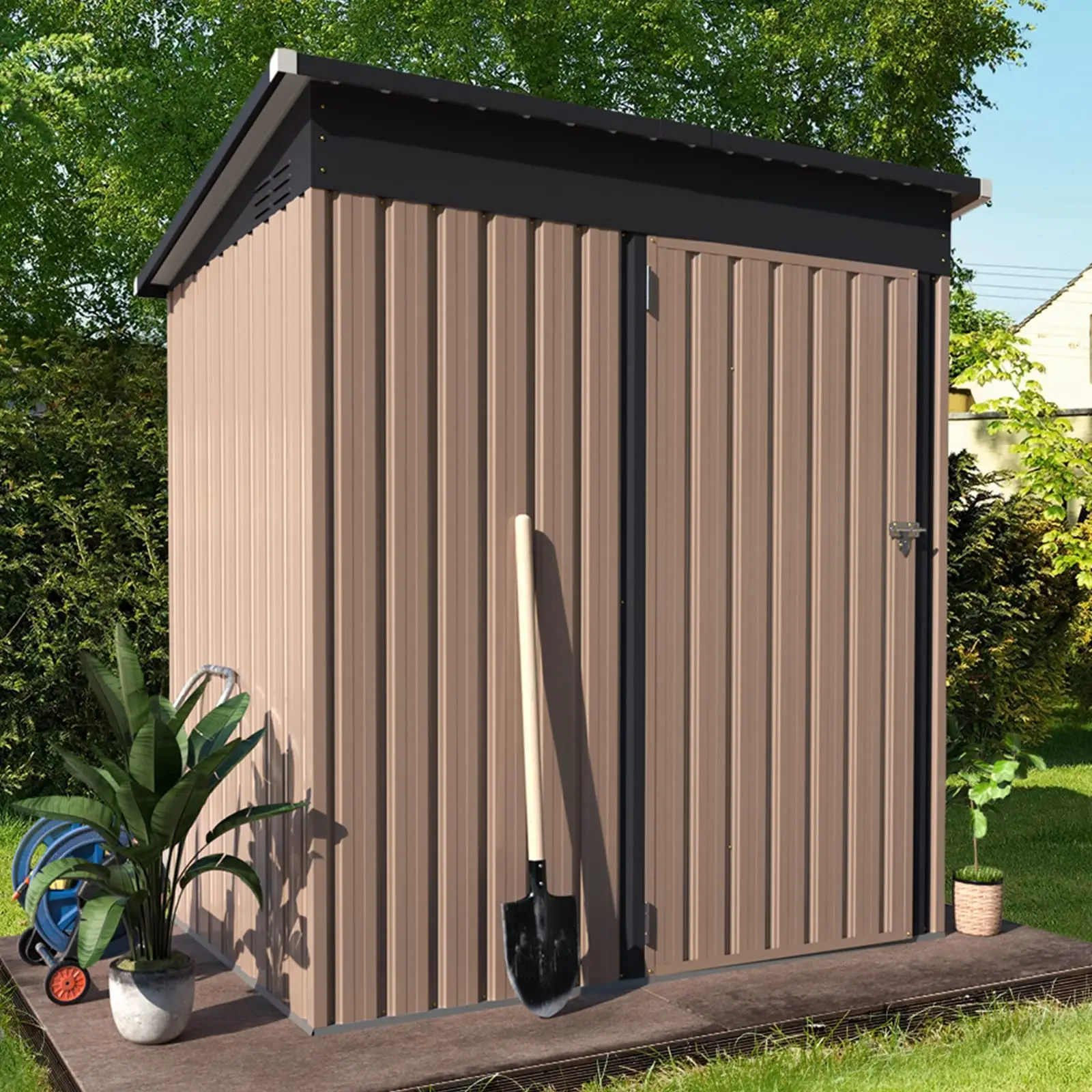 YODOLLA 5' x 3' Modern Metal Outdoor Storage Shed, 16.6 sq. ft. space with lockable door, ideal for garden, backyard, patio, and tool storage