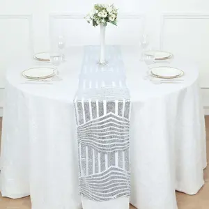 Sequin Table Runner 12"x108" Silver with Diamond Glitz Design - Perfect for Glamorous Events