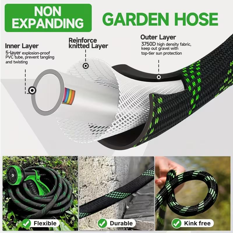 100-Foot Non-Extendable Kink-Resistant Garden Hose - Heavy-Duty Flexible 1/2 in Inner Diameter Hose with 3/4 in Solid Connector, Leak-Proof for Home Gardens