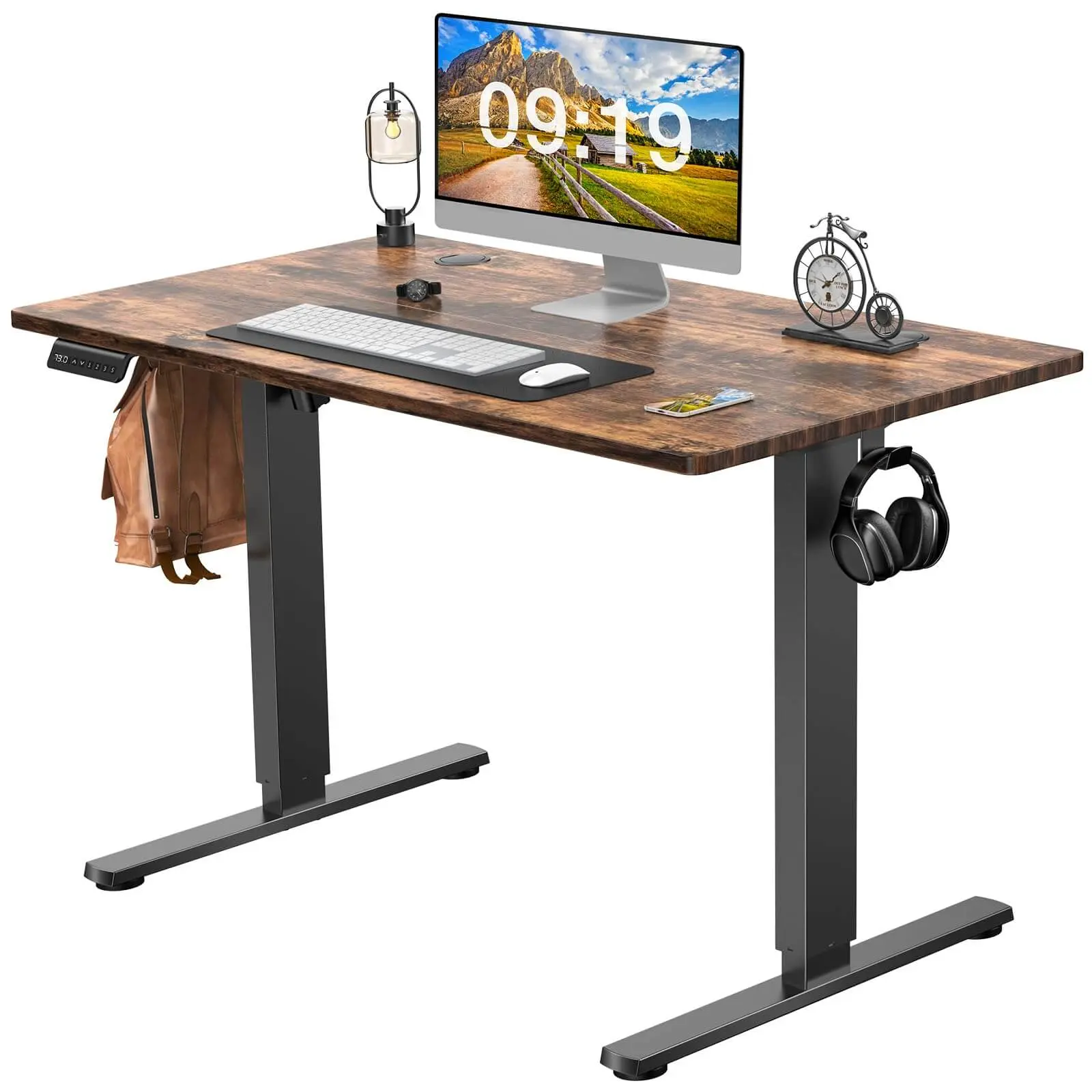 Electric Standing Desk, 55 x 24 Inch, Rustic Brown, Ergonomic Adjustable Desk Stand with Memory Preset, Sit Stand Desk for Home Office, Suitable for Daily Use Computer Wooden