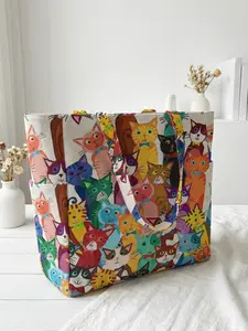 Cat Pattern 2D Printed Travel Lightweight Bag, Large Capacity Storage Bag, Durable Multi-Pocket Design, Multifunctional Bag, Zipper Closure, Casual Style for All Seasons, Travel Duffle Bag