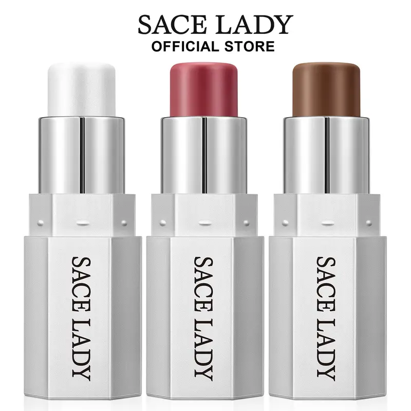 Cream Smooth Blur Contour Stick Facial Contouring Makeup Kit, 3 Counts/set Glassy Highlighter Balm, Blush and Bronzer Contour Stick for Sculpt the Cheeks, Firming Contouring, Waterproof, Matte & Dewy Finish
