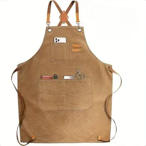Adjustable Canvas Apron, 1 Count Multifunctional Cross Back Chef Apron with Tool Pocket, Durable Apron for Cooking, Kitchen, Grilling and Artists, Household Items