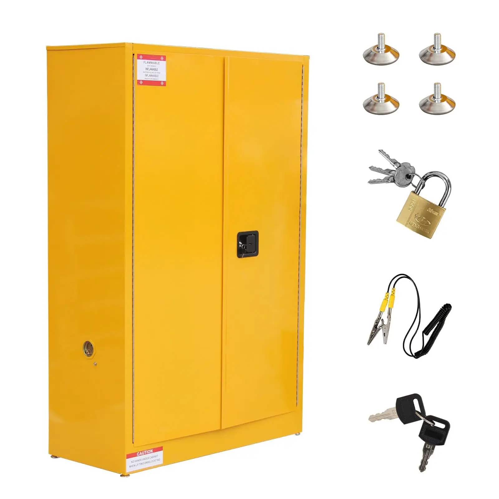 GARVEE 45 Gal Flammable Safety Lock Box Cabinet, 43"x18"x65" Galvanized Steel Storage Cabinet with 2 Adjustable Shelves, 2 Manual Doors for Industrial Home Improvement Use, Yellow