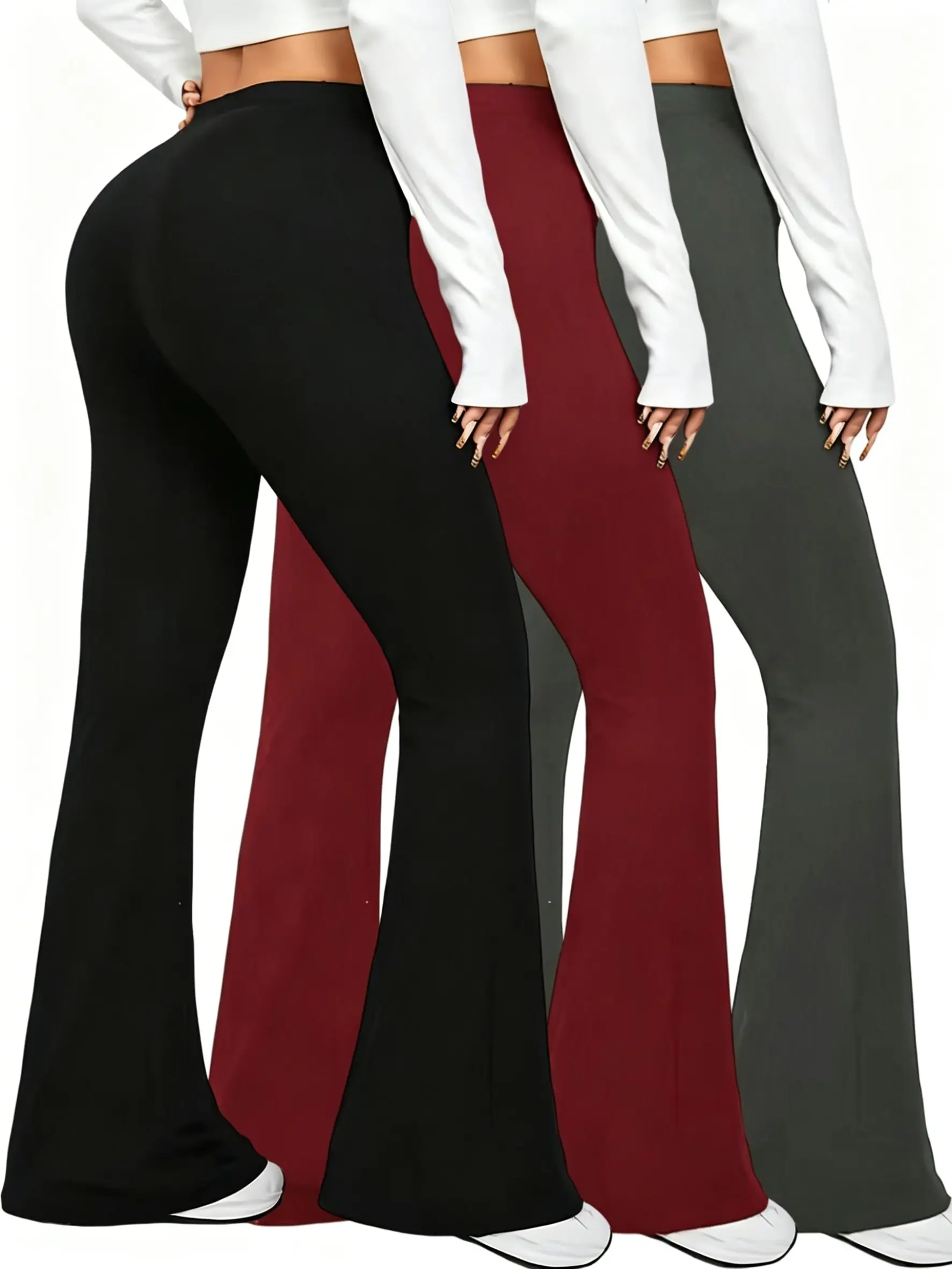 Women's High Waisted Solid Black Gray Red Flared Leggings With Deep Side Pockets, Wide Leg Bell Bottom Yoga Pants For Gym, Running, Travel, Lounge, Everyday Casual Wear Sport Bottoms
