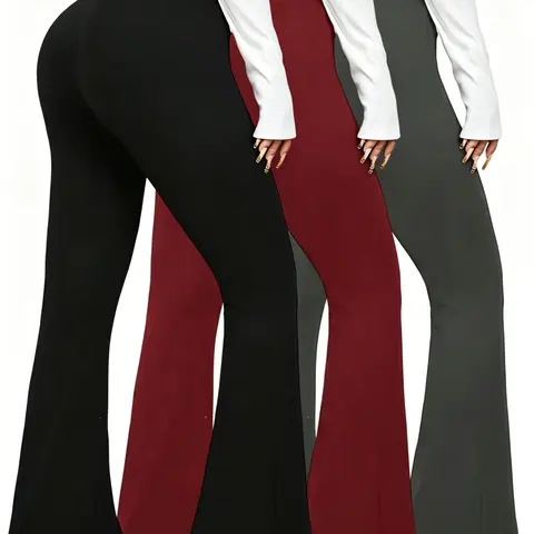 Women's High Waisted Solid Black Gray Red Flared Leggings With Deep Side Pockets, Wide Leg Bell Bottom Yoga Pants For Gym, Running, Travel, Lounge, Everyday Casual Wear Sport Bottoms