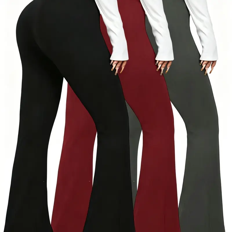 Women's High Waisted Solid Black Gray Red Flared Leggings With Deep Side Pockets, Wide Leg Bell Bottom Yoga Pants For Gym, Running, Travel, Lounge, Everyday Casual Wear Sport Bottoms