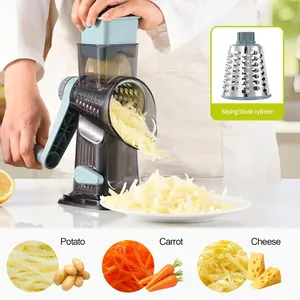 Manual Rotary Cheese Grater, Vegetable Slicer with Suction Base, Kitchen Gadget for Cheese, Potato & Carrot