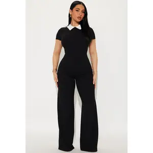 All Or Nothing Short Sleeve Jumpsuit - Black/White