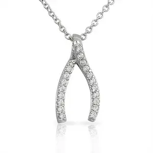 925 Sterling Silver Classic White CZ Wishbone Womens Girls Pendant Necklace, Adults, Female