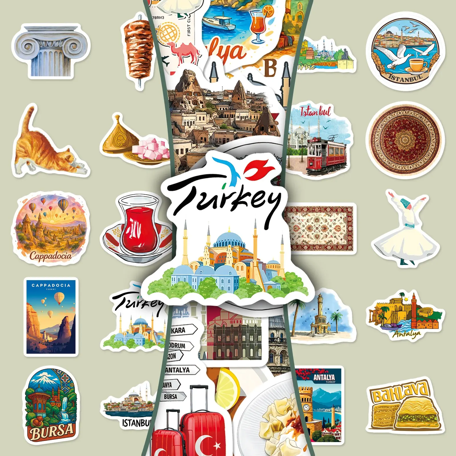 50 Turkish Travel Diary Stickers – Local Charm, Creative Design, Decorative DIY for Journals, Phone Cases & Scrapbooking