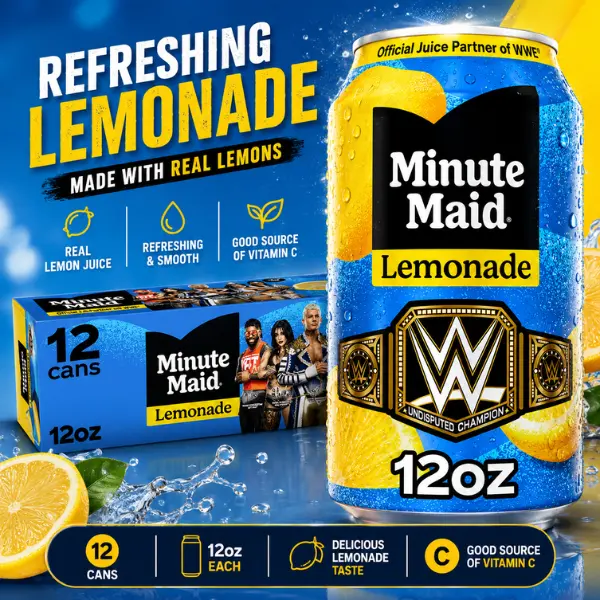 Minute Maid Lemonade Fridge Pack – 12 Cans, 12 fl oz Each, Refreshing Lemonade Beverage