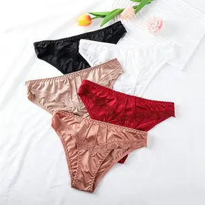 5 Pcs Women Underpants Low-waist sexy Advanced Light Seamless Floral Lace Trim Silky Stretchable Pants Women Honeymoon Wedding Night Thong Womenswear Comfort panties