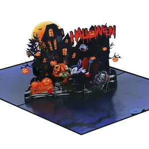 【2025 New Design】Halloween 3D Card with Color Printing - Colorful Halloween Pumpkin, Ghost House, Vampire 3D Paper Sculpture Gift Card