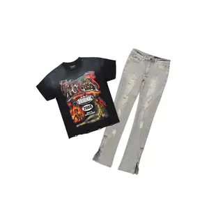 Farren Black Oversized Graphic T-Shirt/Stacked Flare Jean Bundle