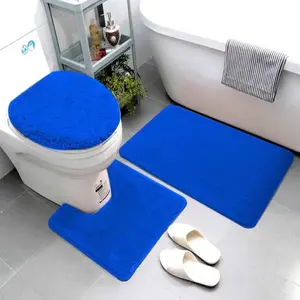 3 Piece Super Soft Microfiber Solid Bathroom Rug Set With Rubber Backing Includes Bath Rug, Contour Mat, And Toilet Lid Cover