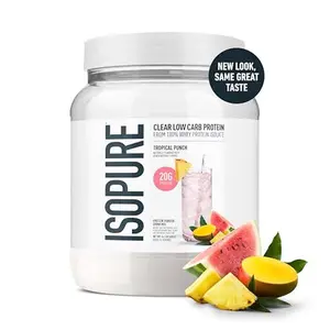 Isopure Clear Whey Isolate Protein Powder, Lactose Free, Gluten Free, Naturally Flavored, Tropical Punch, 20g Protein Per Serving, 14.1 Oz, 16 Servings (Packaging May Vary)