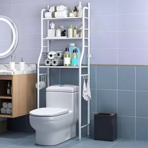 Toilet shelf, 3-tier multifunctional bathroom shelf, over-the-toilet shelf with storage baskets, space-saving WC shelf, easy to assemble, 50 x 25 x 160 cm, white