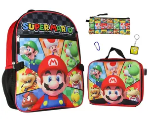Super Mario Bowser Yoshi Luigi 5PC Kids Lunch Box And Backpack Set 16"
