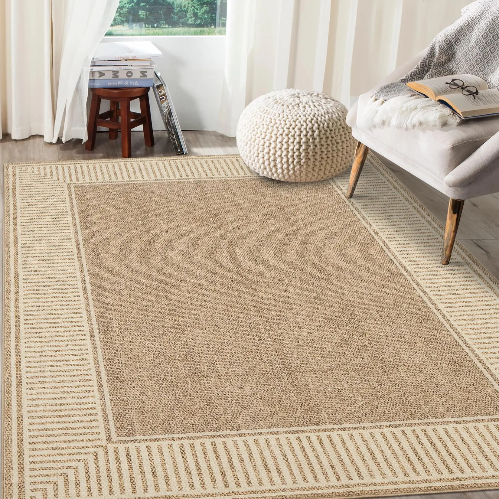 Garvee Modern Bordered Area Rug Washable Large Living Room Rug with Rubber Backing Throw Carpet for Bedroom Dining Room