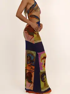 Jean Paul Gaultier Soleil SS 2002 Vintage “Portraits” Mesh Wrap Maxi Dress