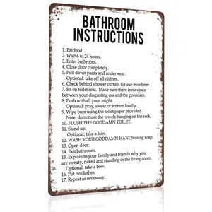8x12 Inch Aluminum Metal Sign - Hilarious "Bathroom Instructions" Funny Toilet Wall Art |   Perfect for Home Bathroom, Guest Restroom, Man Cave, Bar, Dorm, and Apartment Decor |   Retro Rustic Tin Plaque, Easy to Hang, Great Gag Gift for Housewarming & Wh