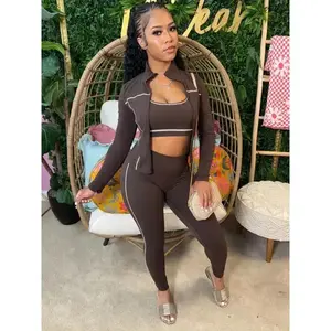 sweatpants outfit gym fits  Casual 3 Piece Set Women Tracksuit Elastic Vest+Zip Jacket+Leggings Matching Street Sporty Fitness Street Shapewear