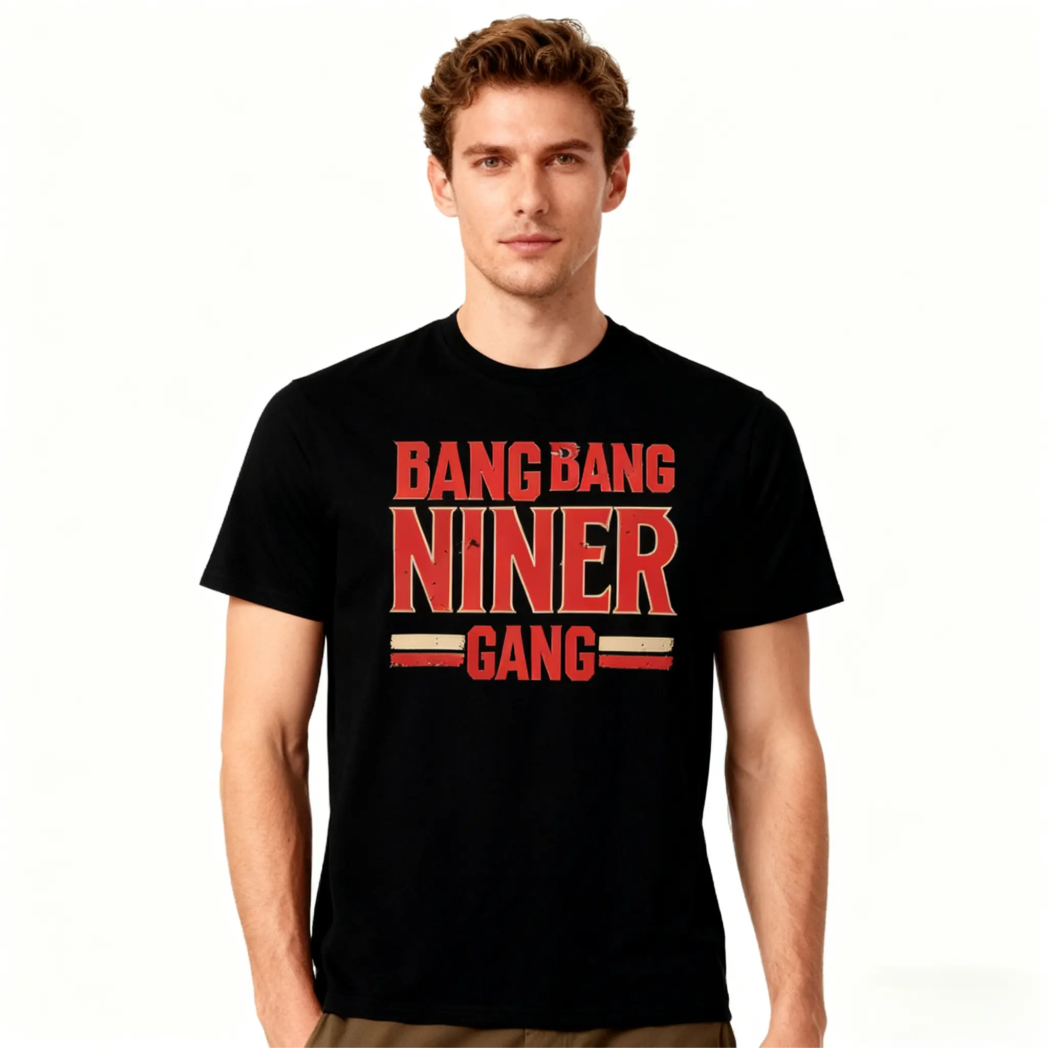 Men's Graphic T-Shirt, Customizable "Bang Bang Niner Gang" Sports Fan Design, Casual Short Sleeve Crewneck in 100% Cotton, Tshirt, Shortsleeve