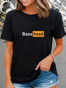100% Cotton Bass Head Headbanger EDM Rave Festival Costume Dance Music T-Shirt Round Neck Short Sleeve T-Shirt Women's Men's Graphic Tee