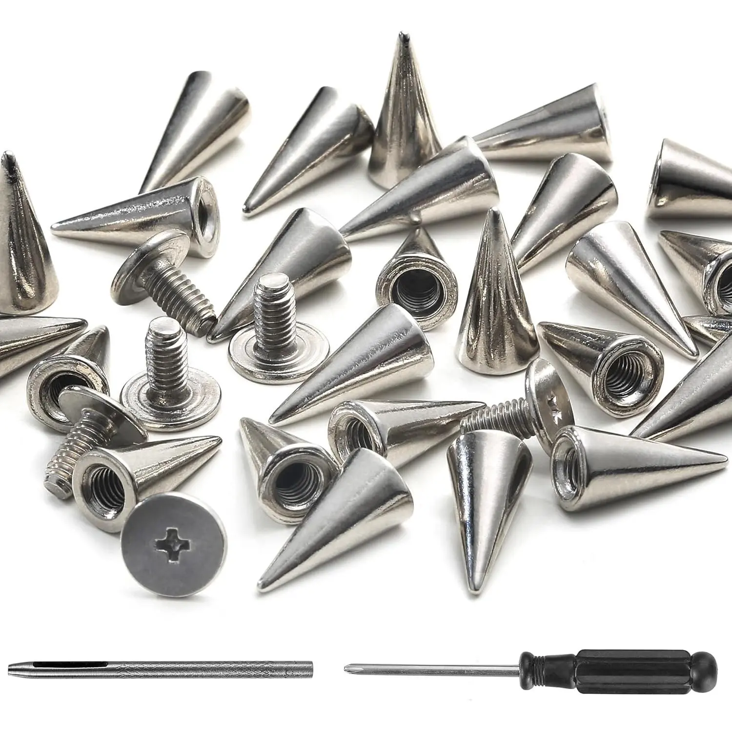 100 Sets Spikes and Studs 12MM Spikes for Clothing Metal Studs Rivets for Leather Punk Spikes Rivets Screw Back Studs and Spikes for Clothing Shoes Belts Bags Hats 15/32 Inch (Silver)