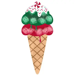 12"H Metal Holiday Ice Cream Cone Sign White/Red/Tan  MD137496