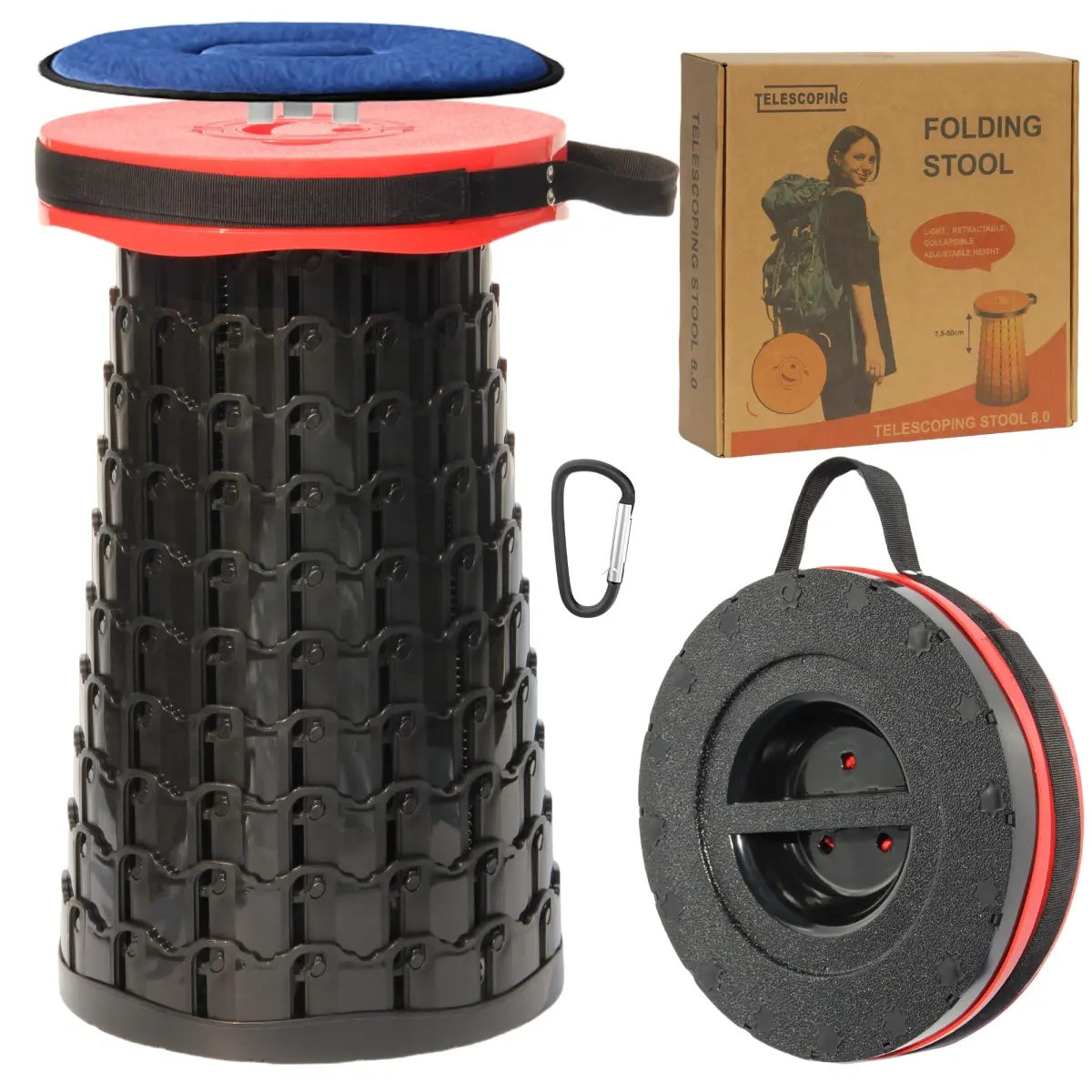 Asonic NT84015 ALEVMOOM 2025 Upgraded Unisex XXL Collapsible Telescoping Stool with Cushion, Portable, 1000 lbs Capacity - for Camping & Hiking Sports & Outdoor Use